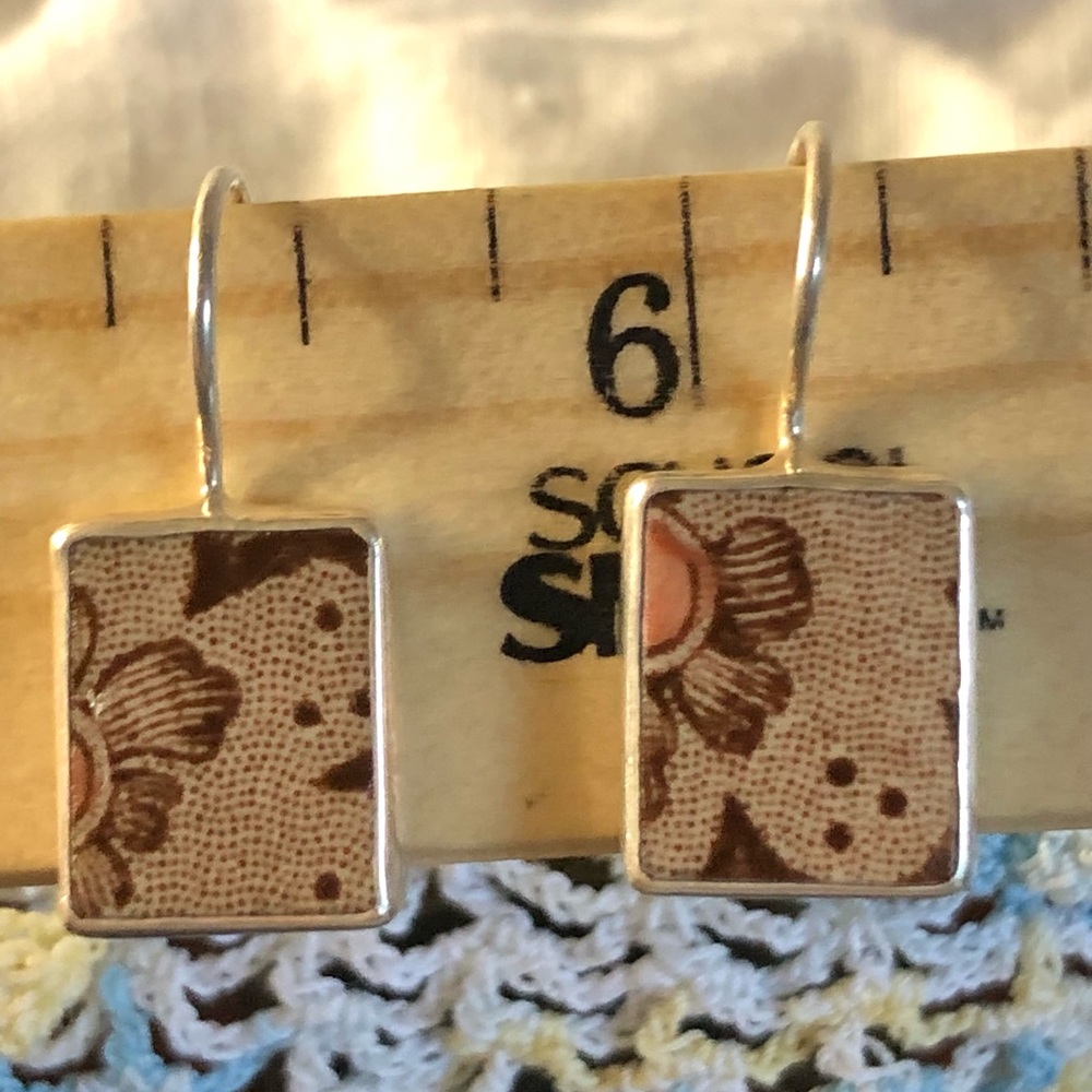 JL925 Jessica Lee Designs ~ sterling silver and vintage pottery earrings